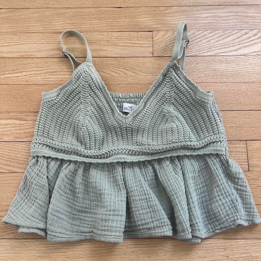 Hollister Green Ribbed Peplum Camisole